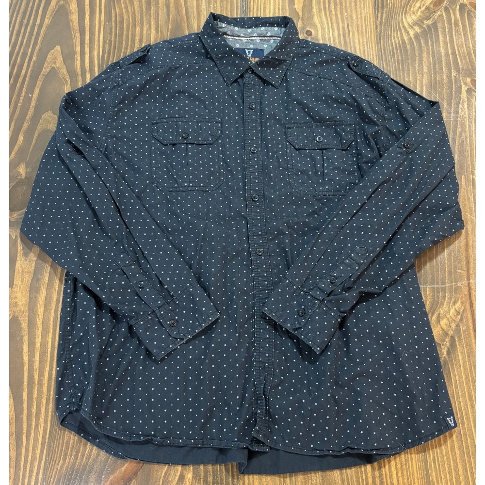 Quilted Giraffe Mens 3X Black Star Print Button Down Long Sleeve Shirt Cotton - Picture 2 of 8